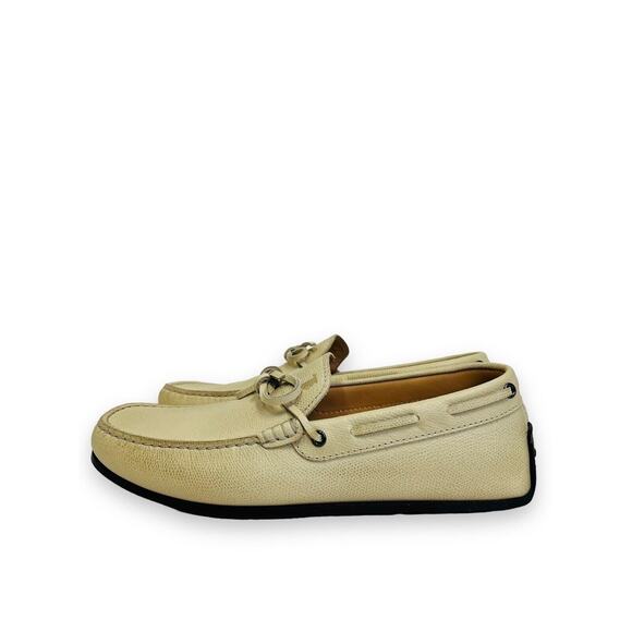 TOD’S Beige Grained Leather Bow Accent Lacetto Gomma Flats Loafers Size 6 - Picture 2 of 12